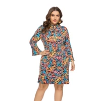 fall 2021 womens plus size dress ladies clothing fashion sexy v neck bow tie leopard floral party cocktail dress dress 6xl