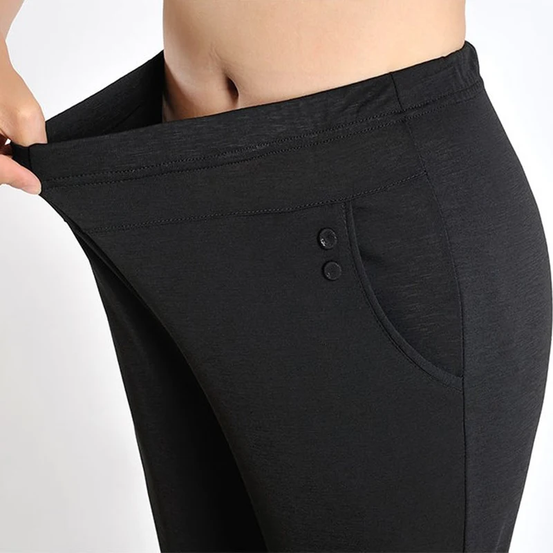 

Summer Women's Pants 2021 New Elastic High Waist Middle-aged Mom Pants Plus Size 5XL Thin Female Casual Straight Cropped Pants