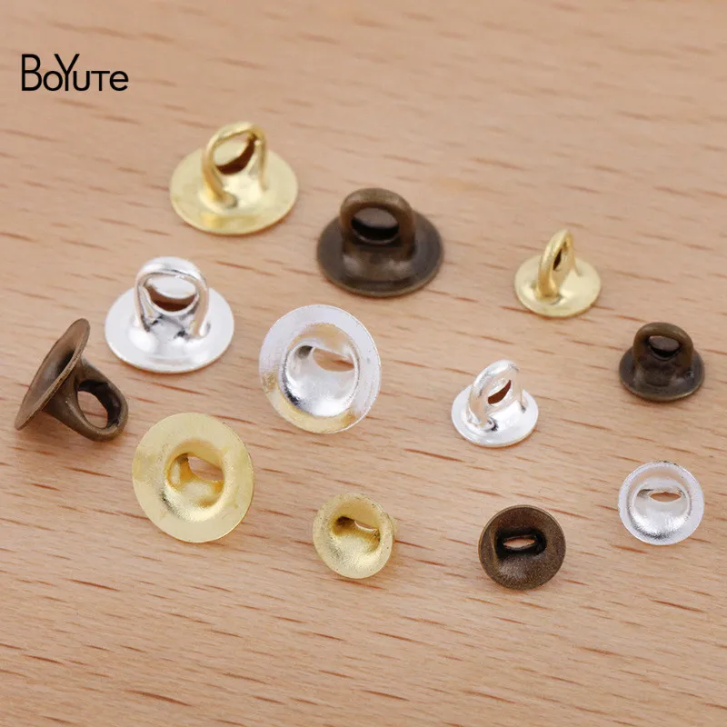 

BoYuTe (500 Pieces/Lot) Metal Brass 4MM 6MM Flat Base Hanging Clasps with 2MM Hole Loop Diy Handmade Jewelry Accessories