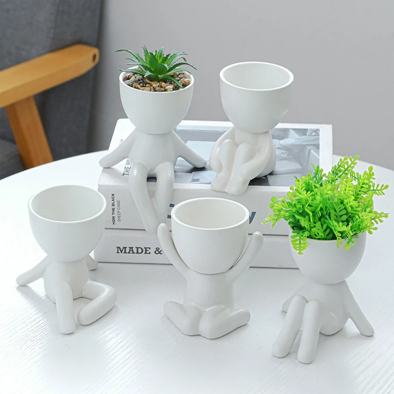 

Cute Cartoon Humanoid Succulent Planter Ceramic Plant Pot for Desktop Decoration Flower Cuttings Home Office Garden Wedding Deco