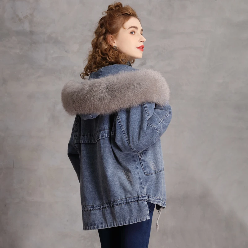 Женская джинсовая куртка 2020 Yuzi.may Boho новая для женщин лоскутный меховой воротник