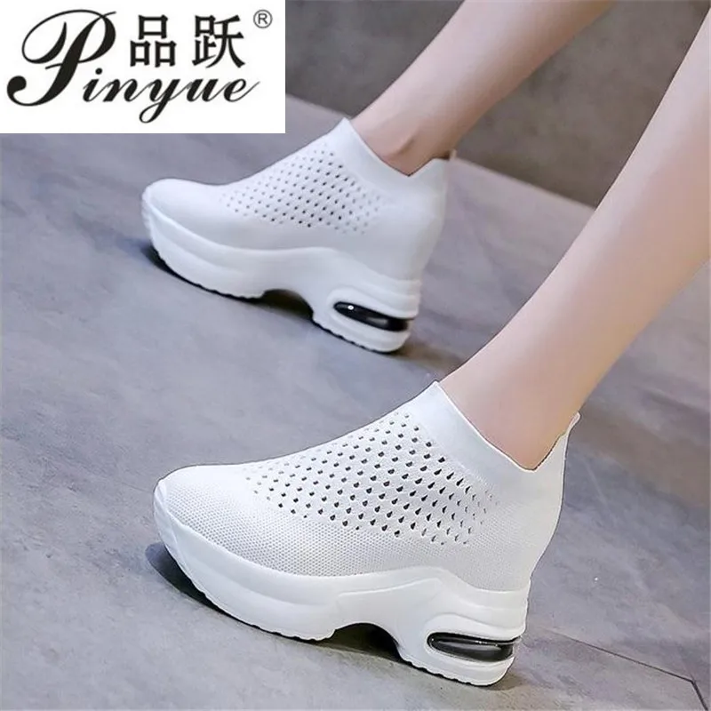 

Women Spring Autumn Flat Shoe Thick Bottom Ladies Knitted Sneakers Female Elastic Band Casual Women's Outdoor Running Shoes