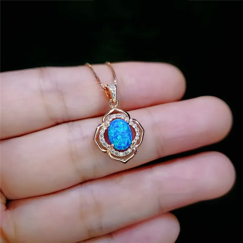 

Dainty Crystal Flower Wedding Necklace Charm Female Opal Stone Pendant Necklace Rose Gold Silver Color Chain Necklaces For Women