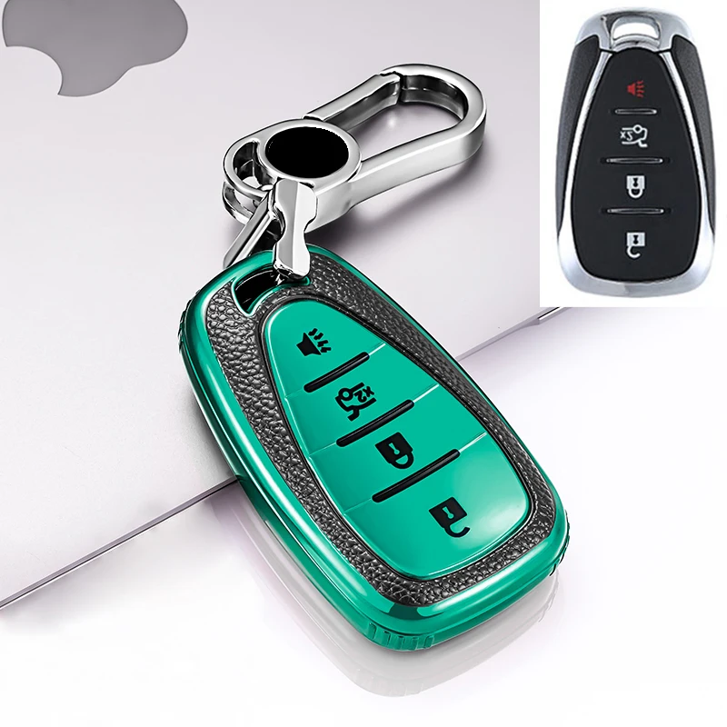 4 кнопки ТПУ + кожаный чехол для автомобильного ключа Chevrolet дистанционного