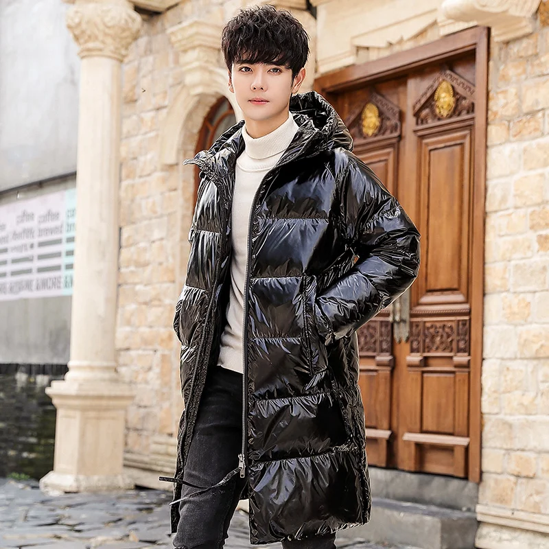 black down jacket Мужская куртка, зимняя белая пуховая куртка, черный яркий длинный пуховик, модная одежда с капюшоном - Цвет: black down jacket