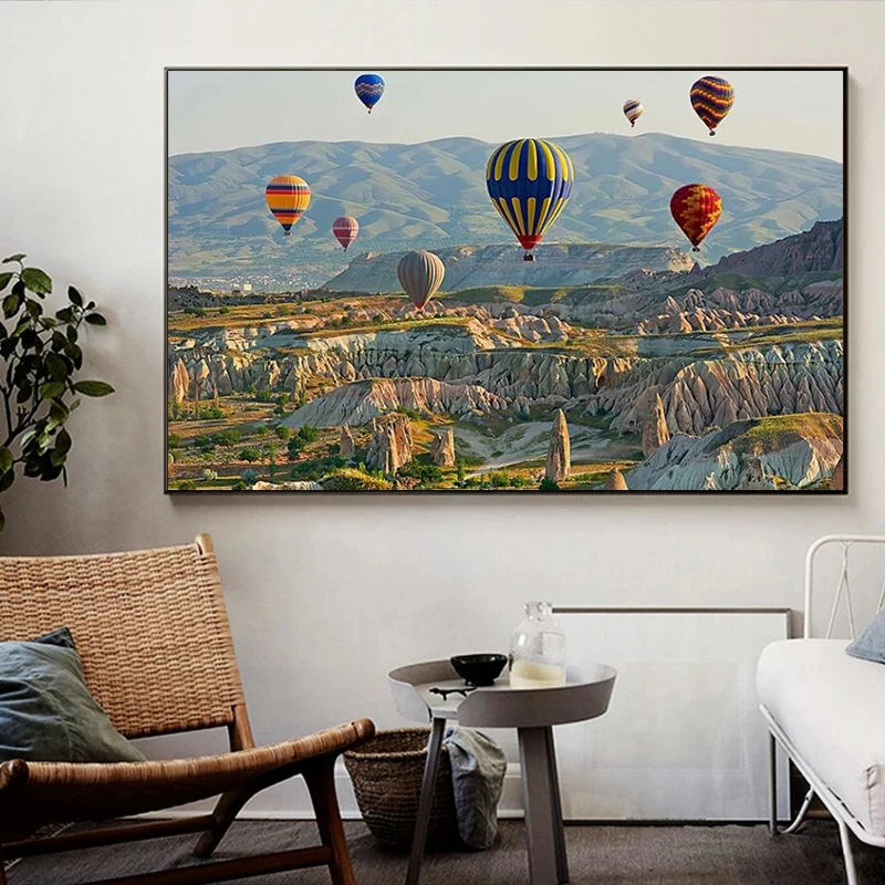 Картина на холсте с воздушным шаром изображением пейзажа Турции для гостиной -