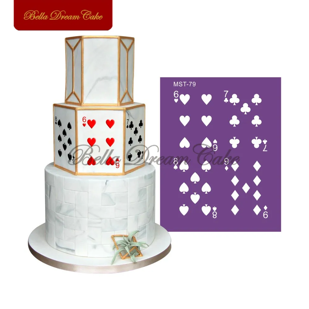 Кружевной трафарет для торта с игральными картами от шести до девяти дизайнов
