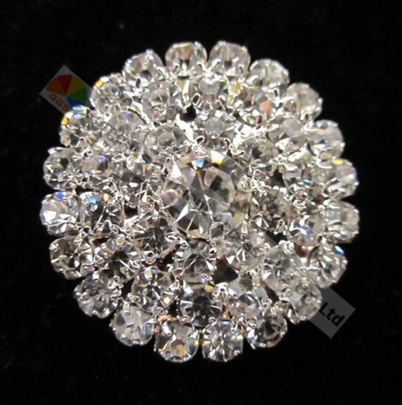 Круглая прозрачная пуговица с прозрачными стразами 25 мм золотого и серебряного