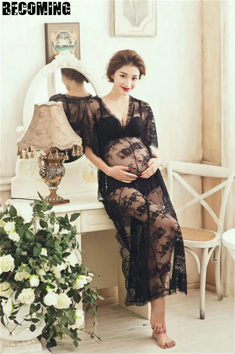 Платье для беременных фотосессии женщин Белое и черное платье фотосъемки