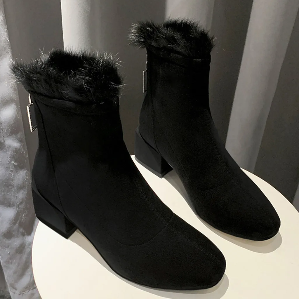 Зимние женские ботинки на платформе новые модные удобные квадратном каблуке с