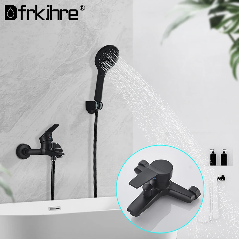 

Matte Black Bathtub Faucet Wall Mount Chrome ABS Handshower Hot Cold Water Mixer Tap Bath Shower Faucet Tap Robinet Baignoire