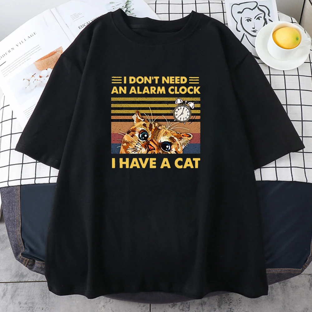 

ICH nicht Eine Wecker ICH Haben EINE Katze Drucken Tshirt Street Casual T Shirt Cool Lose T shirts Einfache Mode T Shirts Frauen