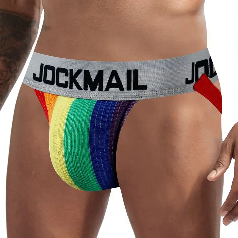 

JOCKMAIL 2-pack Men Jockstrap Athletic Supporter Gym Strap Men Brief Rainbow Colors 1-2" Waistband Jockstraps Sexy Gay Underwear