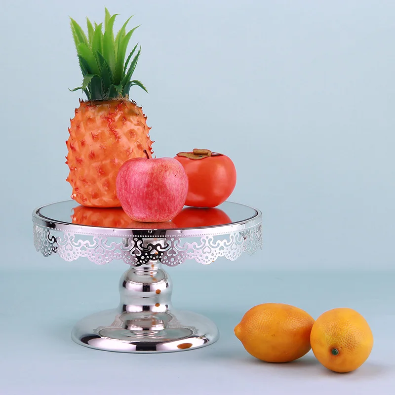 Серебряная круглая зеркальная тарелка поддон для кексов/приема макияжа 10 дюймов