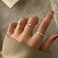 fashion knuckle ring inlaid agate stone butterfly rings set for women girl geometric finger rings jewelry gift 6pcsset