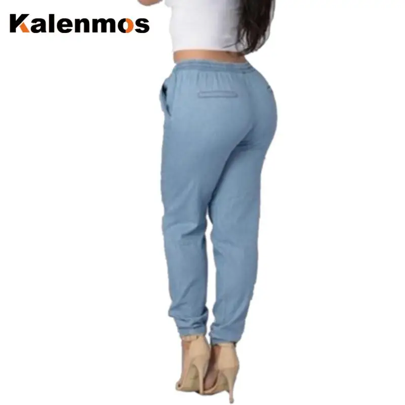 

Jeans Women Pants Drawstring High Waist Denim Women Clothing Casual Pants Blue Retro Denim Trousers Casual Jeans Women Plus Size