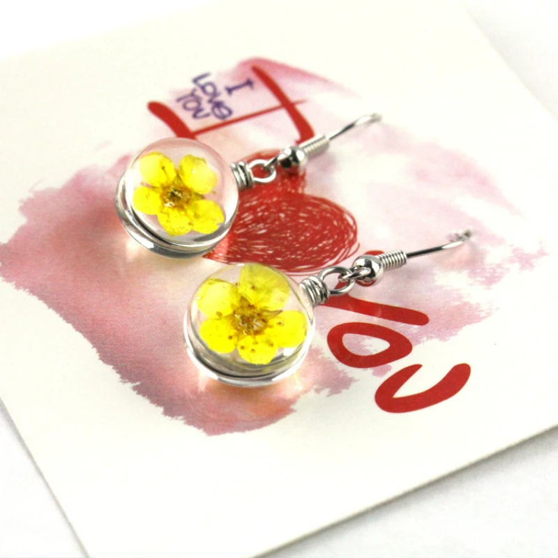 Модные Подвесные серьги из прозрачного стекла Круглые ручной работы сушеные