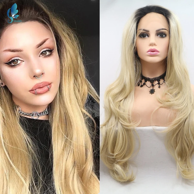 

DANBO Front Lace Full Hand Woven Wig Black Gradient Gold Long Curly Hair Wig, Suitable for Black Women and White Women