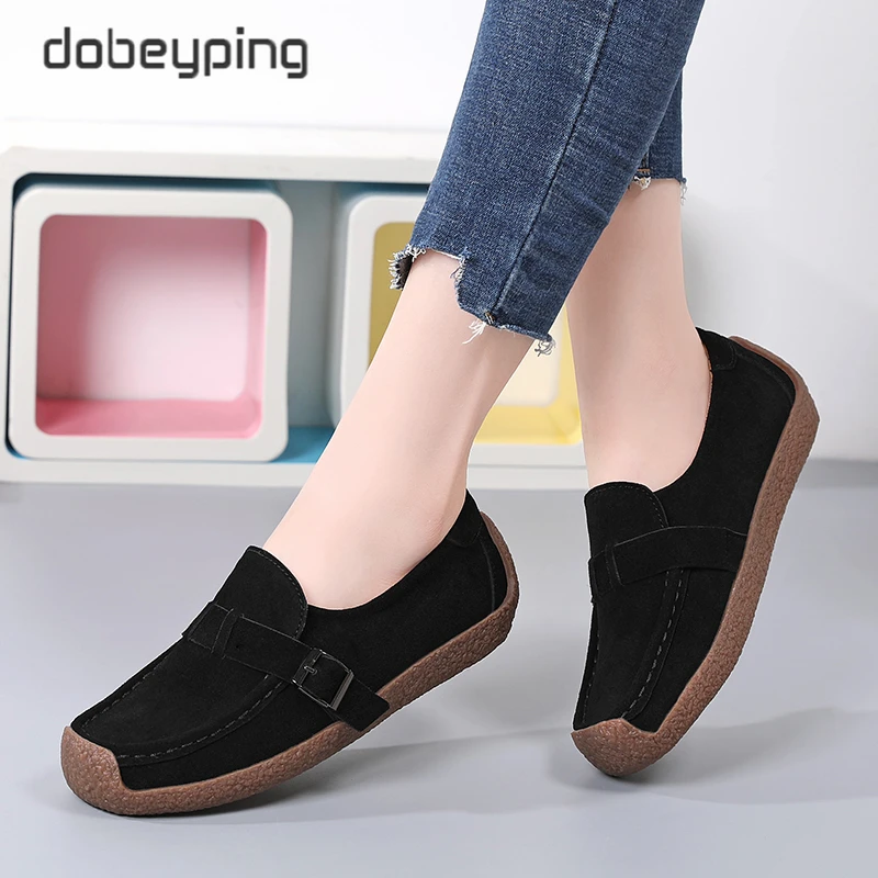New Spring Autumn Women's Shoes Suede Leather Woman Loafers Slip On Ladies Snail Shoe Square Toe Moccasins Flats Female Sneakers