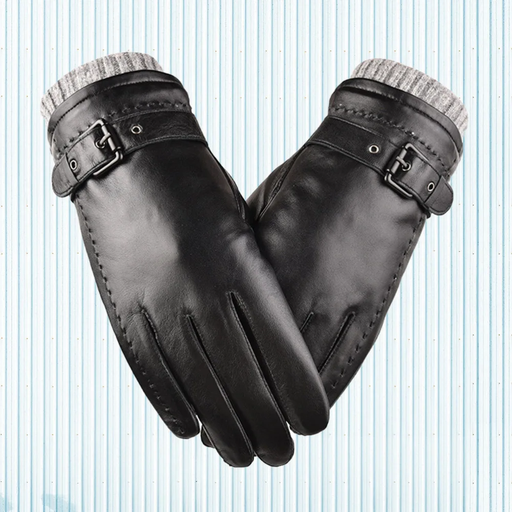 

Genuine Leather Men Warm Windproof Full Cover Touch Screen for Hiking Camping Cycling Fishing