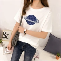 2021 korean sweet style short sleeve t shirt planet pattern loose simple trend top large size multi color t shirt summer women