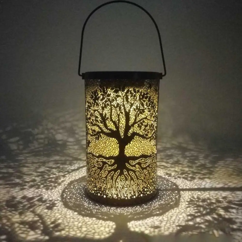 

Outdoor Wrought Iron Solar Light Two Tree Solar Hanging Lanterns Waterproof Garden Night Light Portable Landscape Lighting