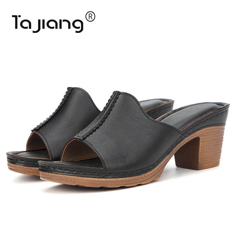 

Ta Jiang New thick-soled wedge-heel slippers European and American fashion hollow thick-heeled high-heel slippers T0533-87