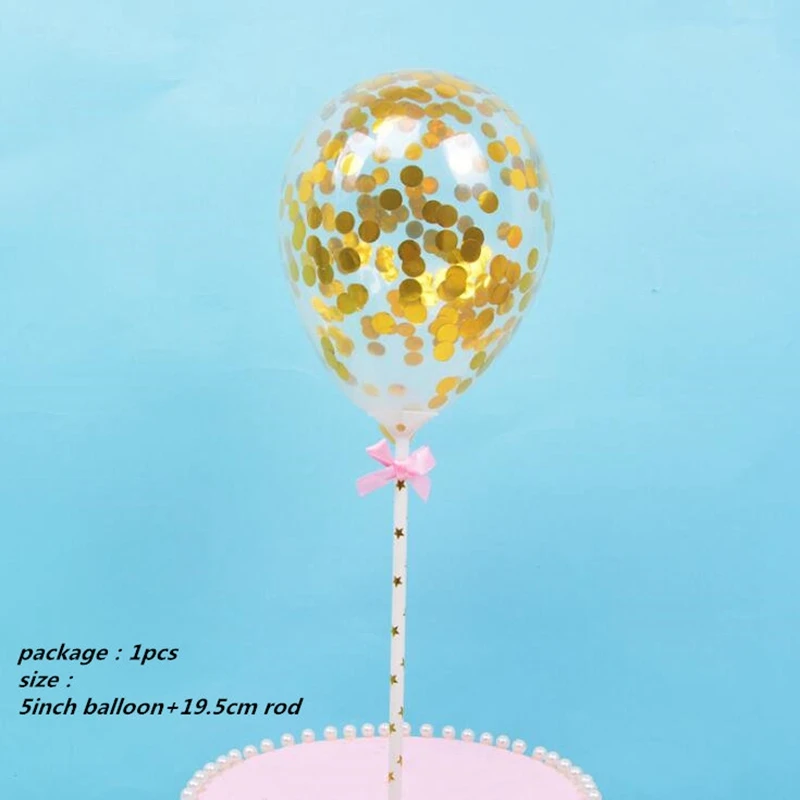Round Balloon topper Самонадувающиеся мини золотые воздушные шары из фольги в виде цифр Торт Топперы с бантом Пластиковая Палочка Свадьба День Рождения Вечеринка торт поставки - Цвет: Round Balloon topper