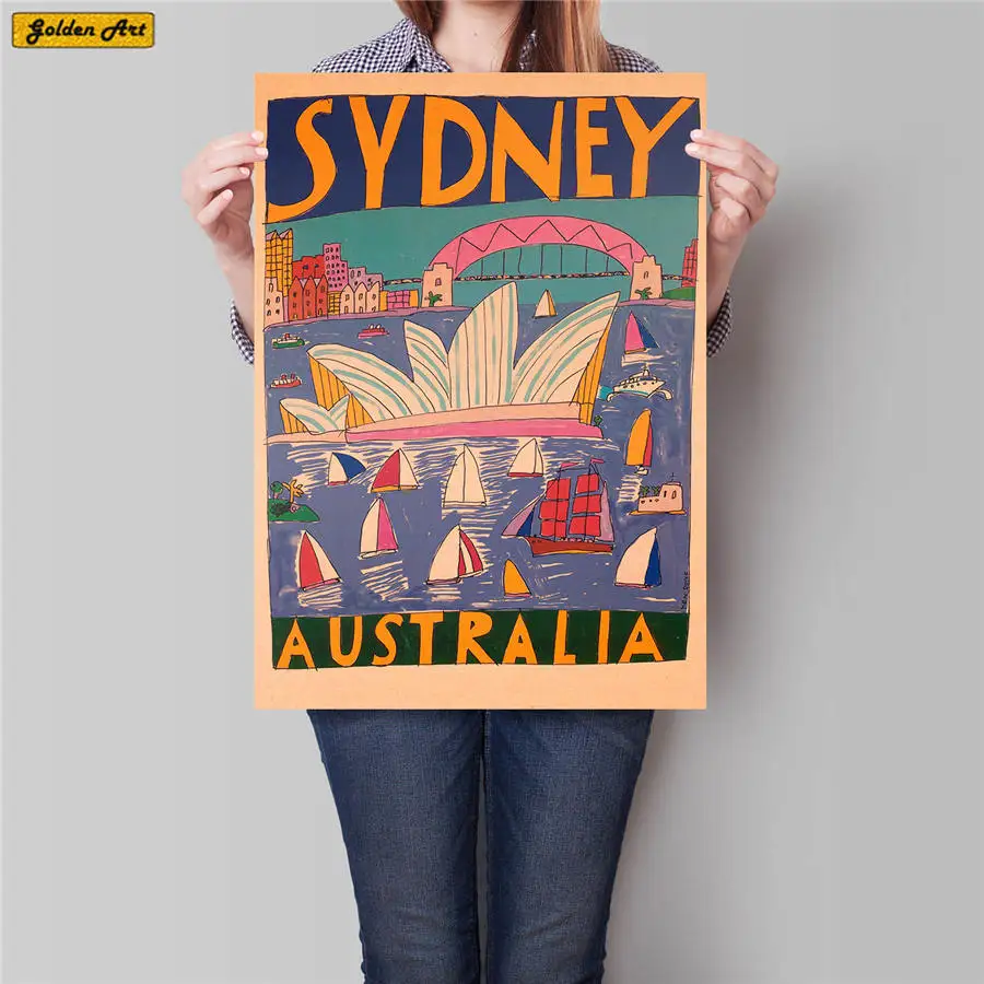 Плакат с пейзажем города Сидней расписанный вручную поездка рисунок настенный
