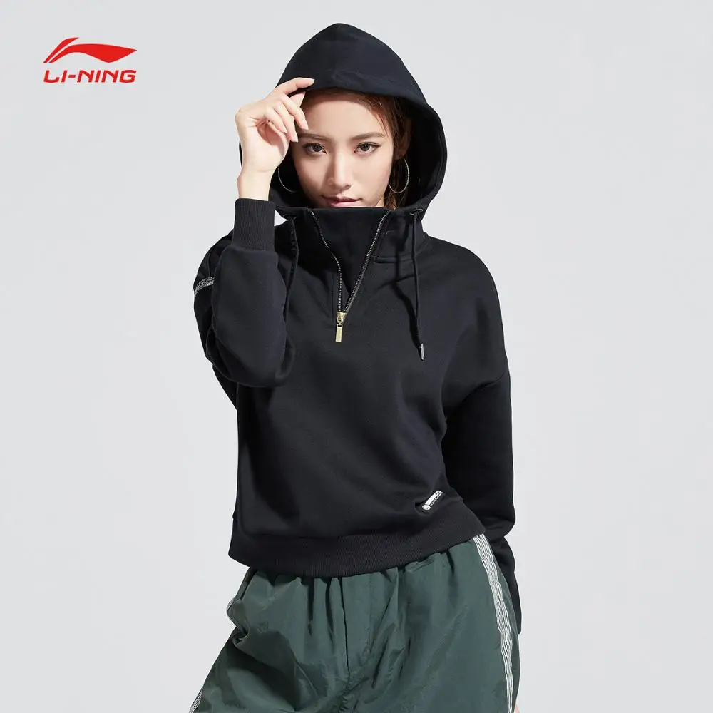 Li-Ning Женская баскетбольная Толстовка BAD FIVE, теплый флисовый зимний свитер с подкладкой из 66% полиэстера и 34% хлопка, спортивный свободный свитер AWDN798 COND18