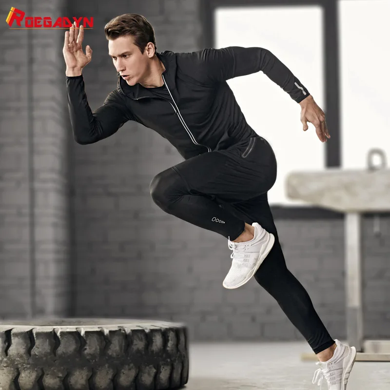 

ROEGADYN 5 Pcs/Set Sportswear Fitness Men'S Tracksuit Quick Dry Compression Suit Gym Running Set Sports Suit For Men