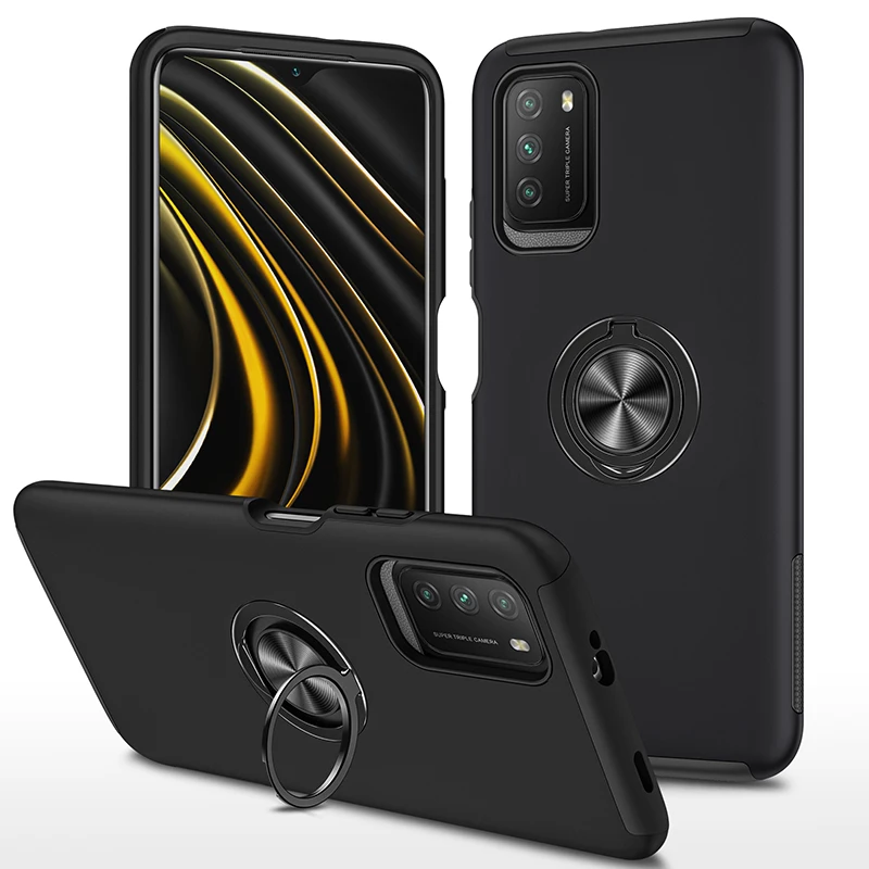 

Luxury Armor Phone Case For Xiaomi Redmi Note 9 Pro 9S Max Car Magnetic With Ring Bracket Heavy Protection Anti-fall Back Cover