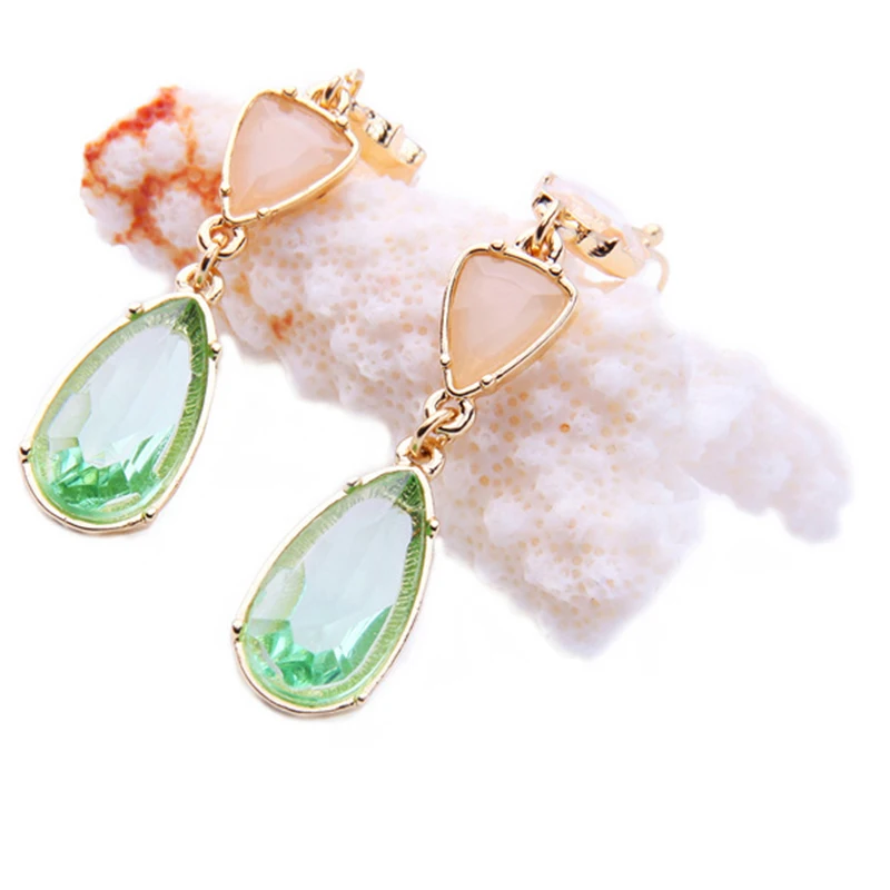 Pure and fresh alloy blue gem crystal drop earrings for ladies simple versatile European American fashion jewelry earrin | Украшения и