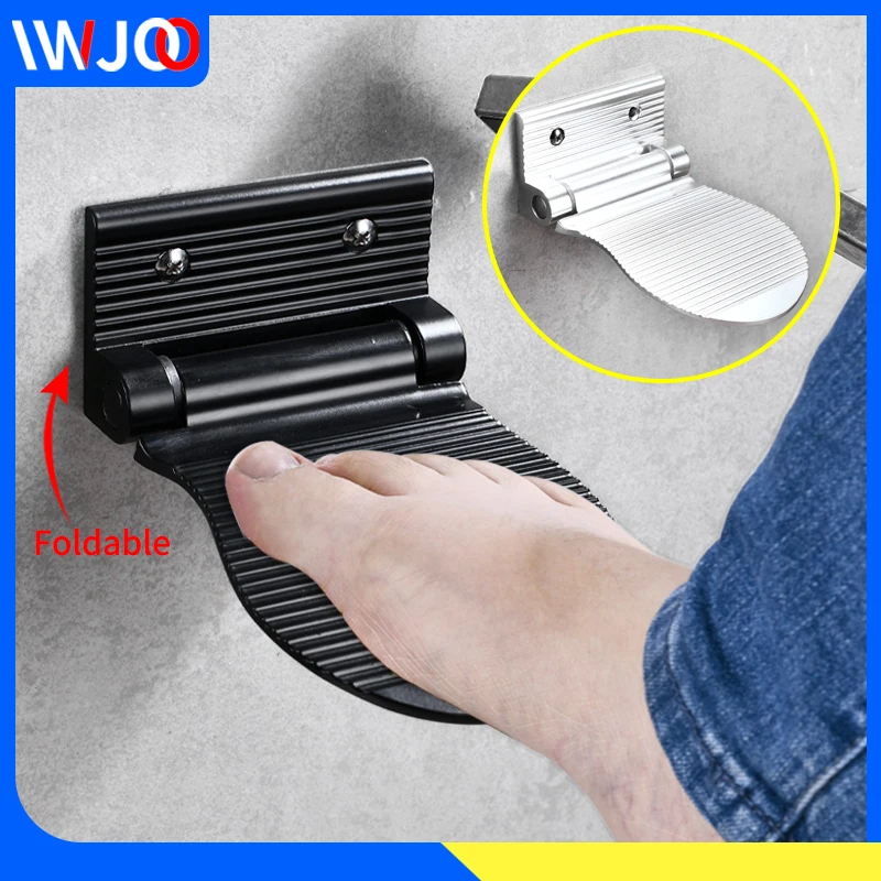

Shower Pedal Folding Bathroom Mat Aluminum Safety Anti-slip Pregnant Women Wash Foot Rest Shoe Shine Holder Bathroom Shelf Black
