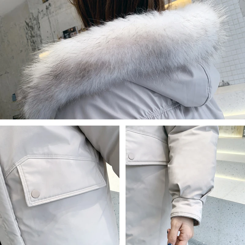 Женская длинная парка с капюшоном и меховым воротником теплая Осенняя верхняя