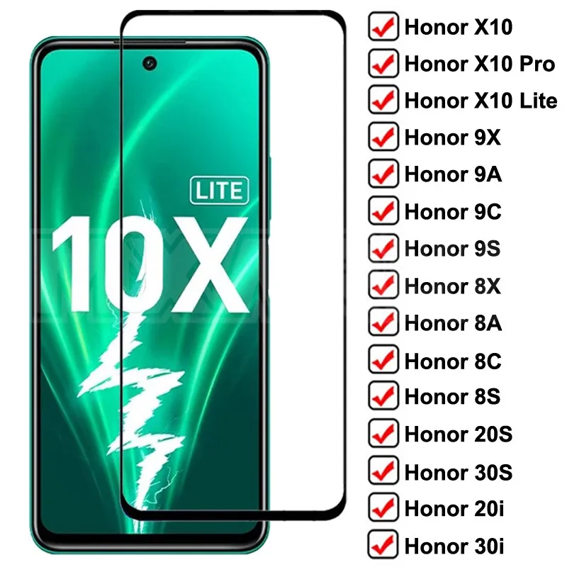 Защитное стекло 9D на весь экран для Honor 10X Lite X10 9X 9A 9C 9S 8X 8A 8C 8S 20S 30S 10i 20i 30i закаленное