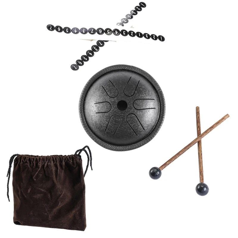 

New 5.5 Inches Mini Steel Tongue Drum, 6 Notes Steel Drum Instrument With Drum Hammer Travel Bag, For Camping, Meditation