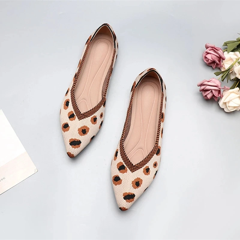 Luxury Brand Women Knit Pointed Ballet Shoes Women's Flat Shoes Moccasin Mixed Color Shoes Soft Pregnant Shoes Zapatillas Mujer