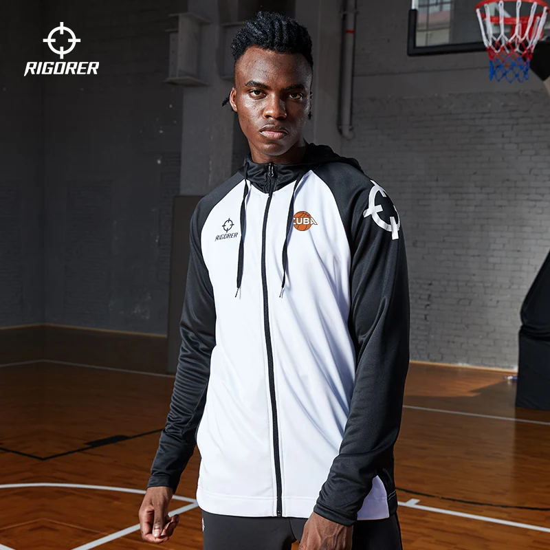 

RIGORER CUBA Men and Women Running Fitness Jacket Hit Color Loose Casual Comfortable Hooded Sweater Basketball Training Suit