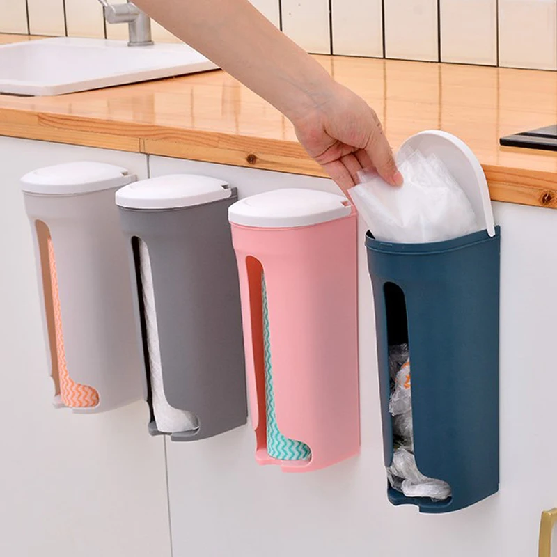 

Wall-mounted Garbag Bag Holder Plastic Trash Bag Storage Box Removable Cotton Pad Container Home Kitchen Bathroom Accessories