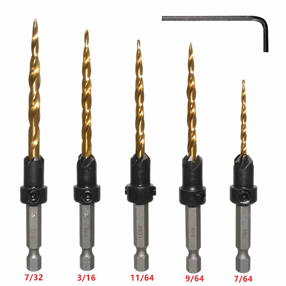 

5pcs HSS4241 Boren Hex Shank Twist Drill Bits Set High Speed Steel Metric Countersink Router Woodworking Milling Cutter Tools