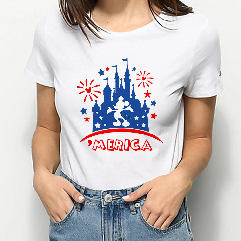 

Mickey Mouse Castle Disney 50Th Anniversary Basic T Shirt Women Kawaii Harajuku Novelty 2021 European Fashion Young Casual Urban