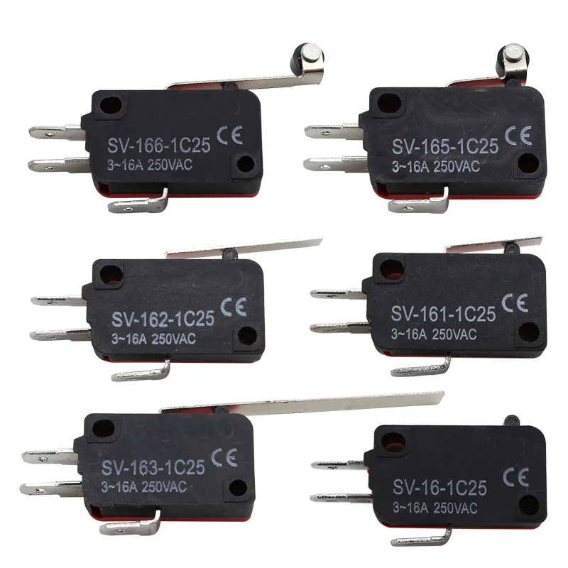 Контактный Электрический концевой выключатель 16 А, 3 контакта, кнопка выключения, сброс микровыключателя, регулируемый/162/163/165/166-1C25, роликовый переключатель с длинной ручкой