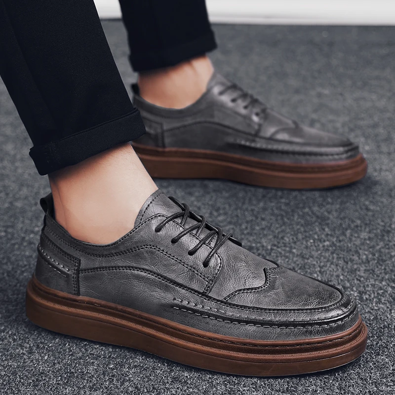 Men Shoes Casual genuine Leather Sneakers Men Shoes outdoor fashion Men'S Casual Shoes British brogue Lace Up Male Flat shoes s5