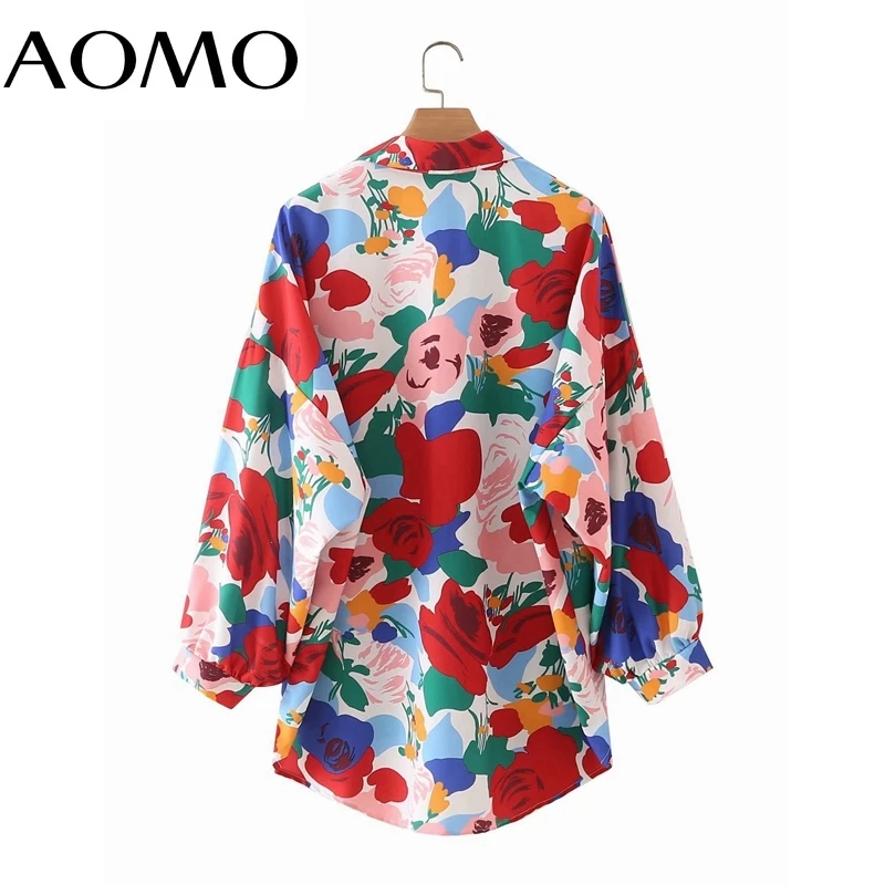 

AOMO Women Retro Flowers Print Shirt Blouse Pocket Long Sleeve Chic Female Tops 3F04A