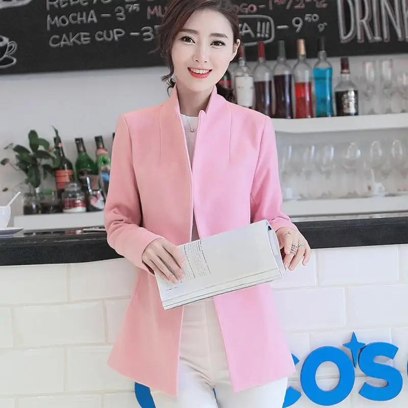 2019 Новая весна осень тонкие шерстяные пальто женские с длинным рукавом отложным