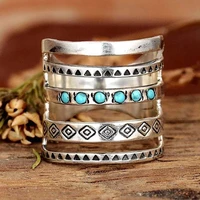 ganxin bohemia green color stone ring metal jewelry retro sculpture silver plated rings for womens high quatity wedding bands