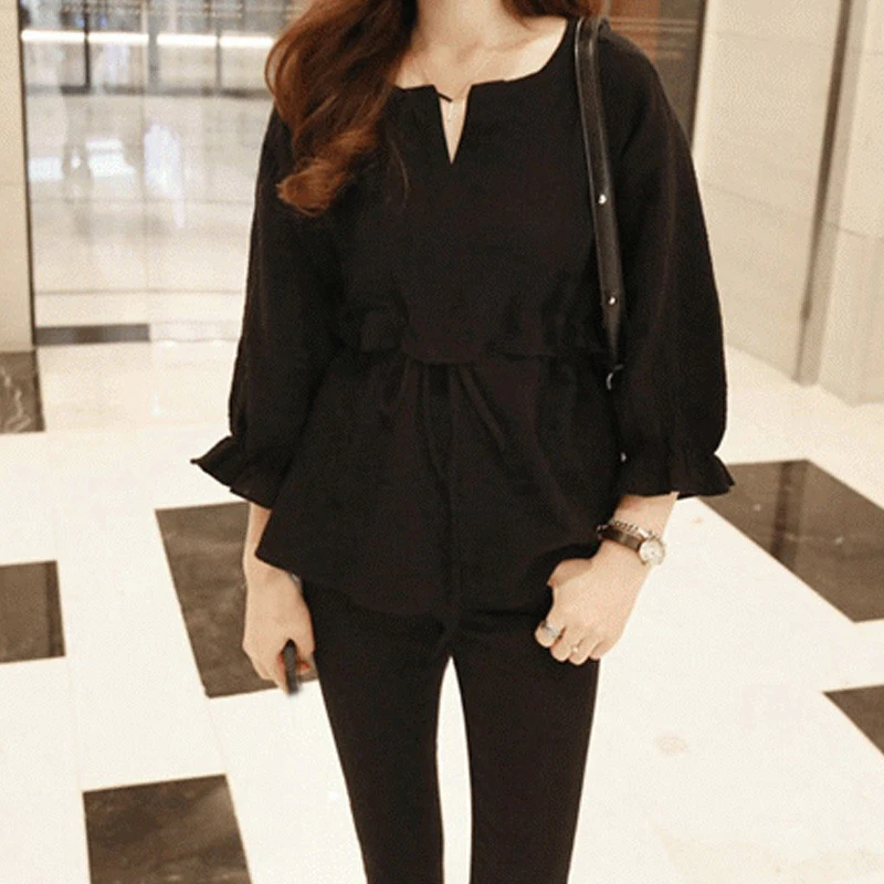 Женская шифоновая блузка с круглым вырезом топы рукавами фонариками