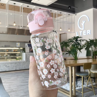 S4 Howtelee sakura пресс крышки очки бутылка для воды цветы чашки Кофе Молоко класс стеклянные чашки девушка бутылки - Цвет: S4