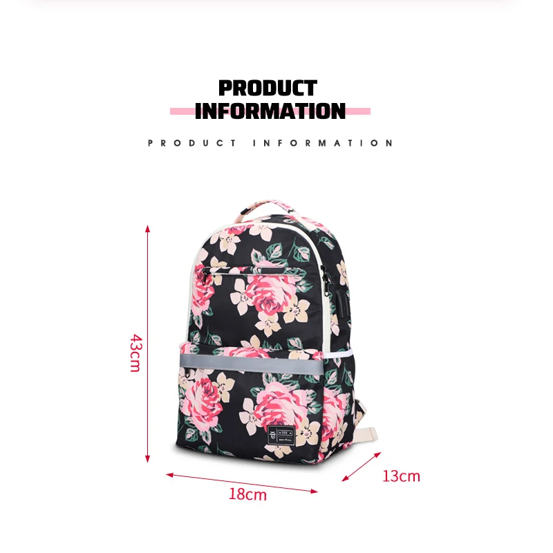 

2020 Women USB charging Fashion Colorful flower backpack Oxford laptop backpack student campus schoolbags for female travel bag